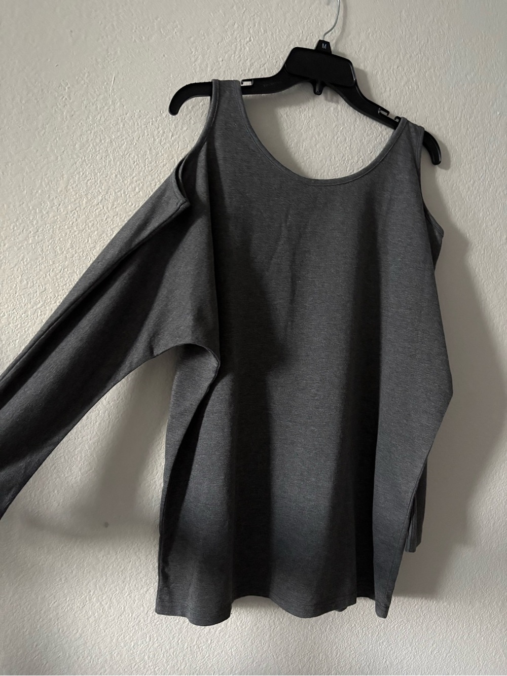 Allegra K Charcoal Cold-Shoulder Long Sleeve Top